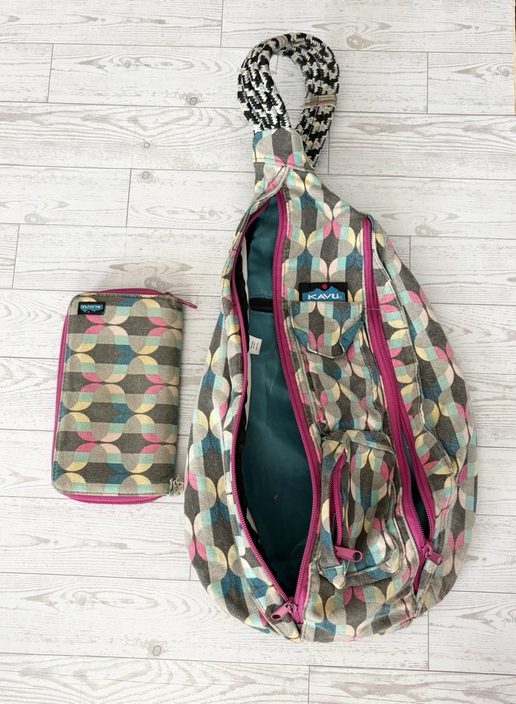 KAVU Bundle Rope Sling Bag and Wallet Multicolor EUC