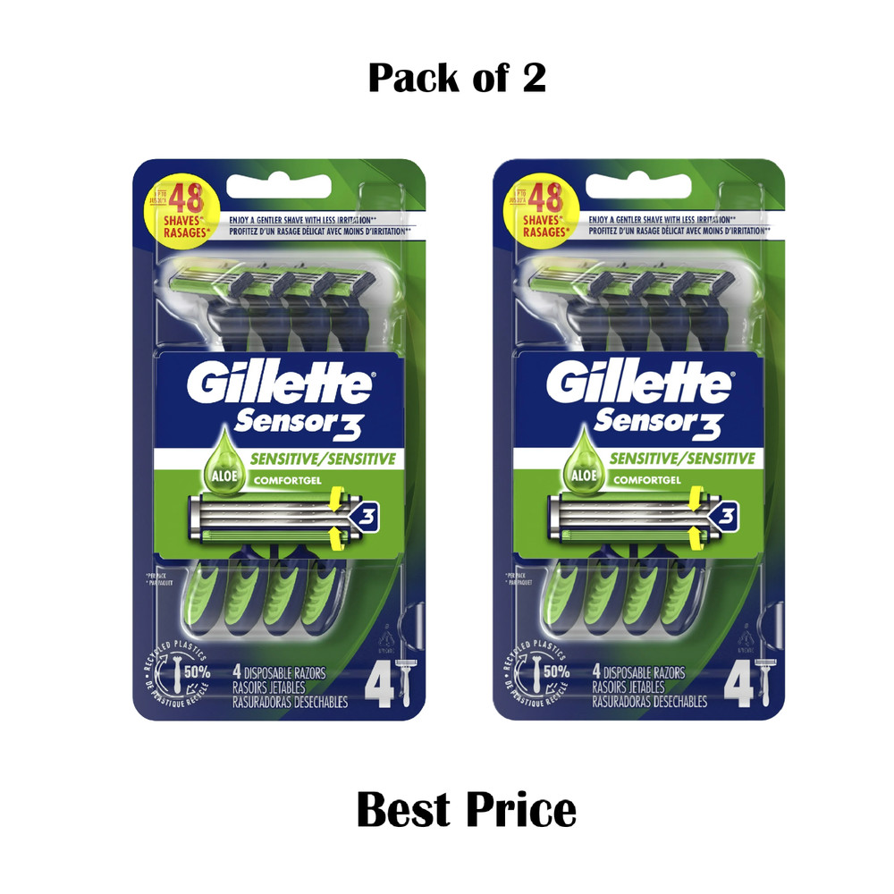 Sensor3 Sensitive Men'S Disposable Razor, 8 Razors