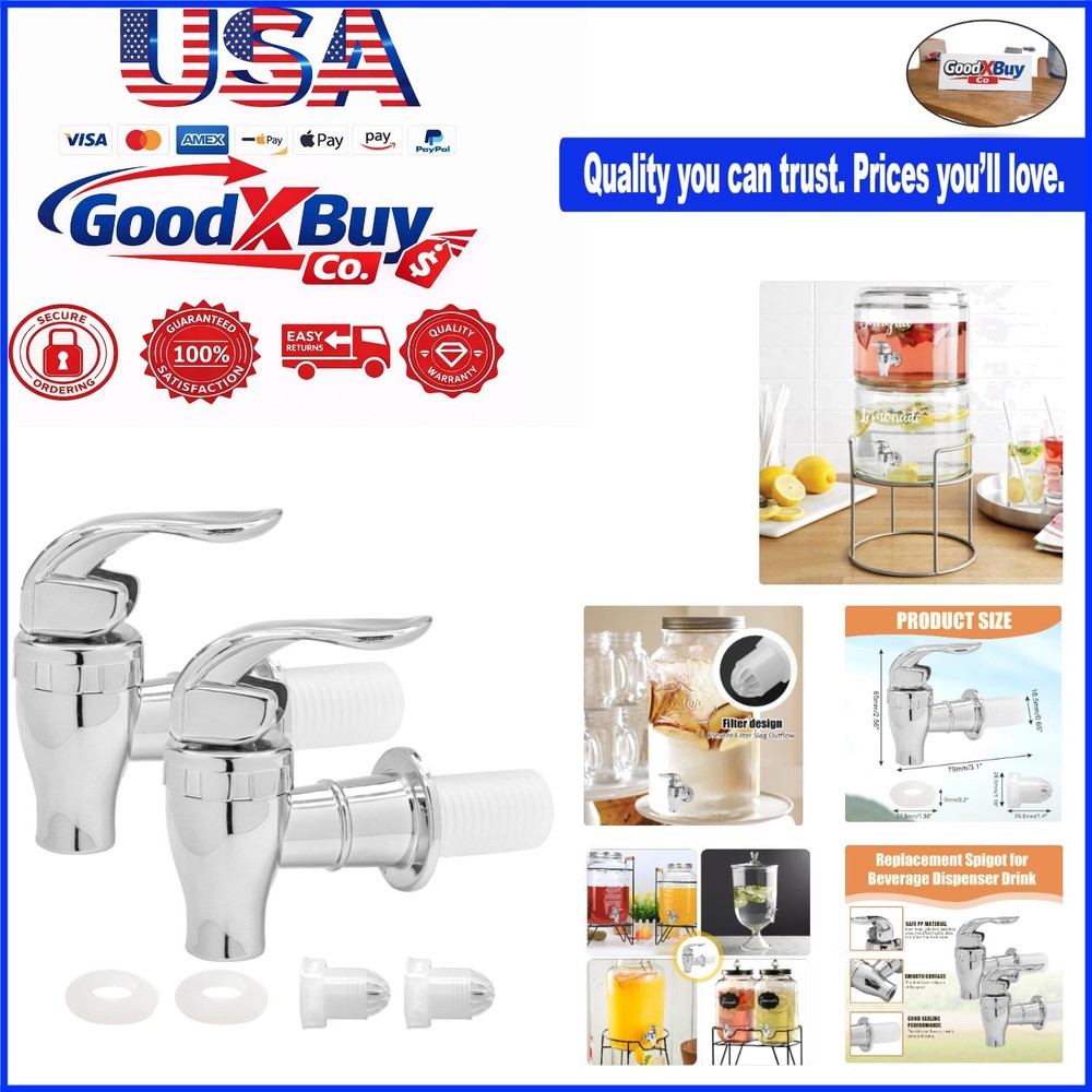 2 Pack Food Grade Plastic Beverage Dispenser Spigot Silver Replacement Tap - ...