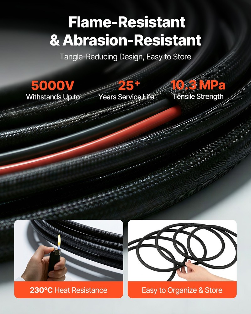 VEVOR 100FT Solar Panel Extension Cable 10AWG Solar Panel Wire with Connector
