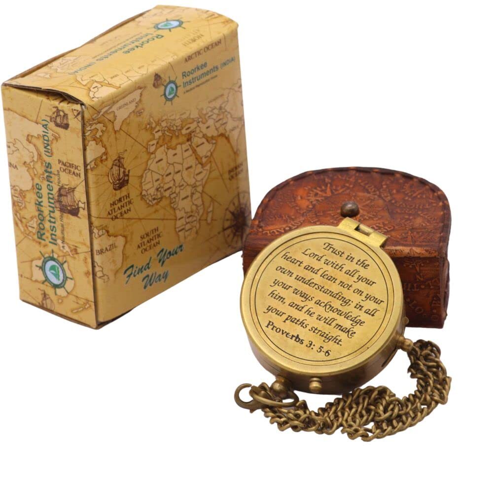 Trust in The Lord Proverbs 3 5-6 Solid Brass Directional Engraved Compass Bap...