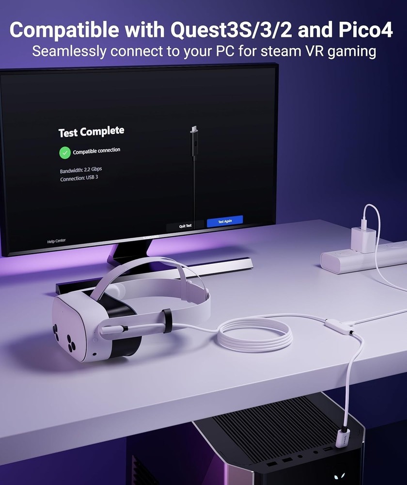 16FT VR Link Cable for Oculus/Meta Quest 3S with Fast Charging & Data Transfer