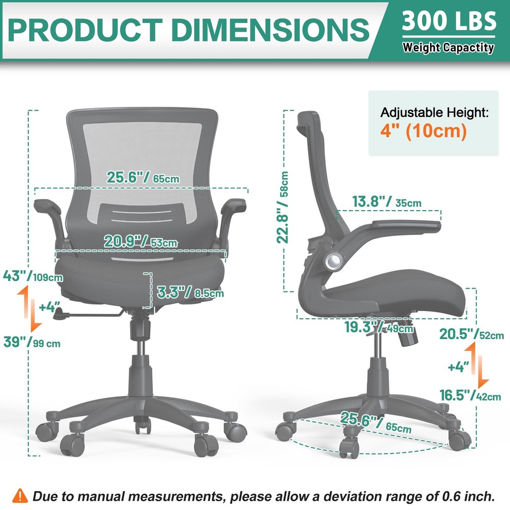 Modern Ergonomic Home Office Desk Task Computer Study Chair Height Adjustable