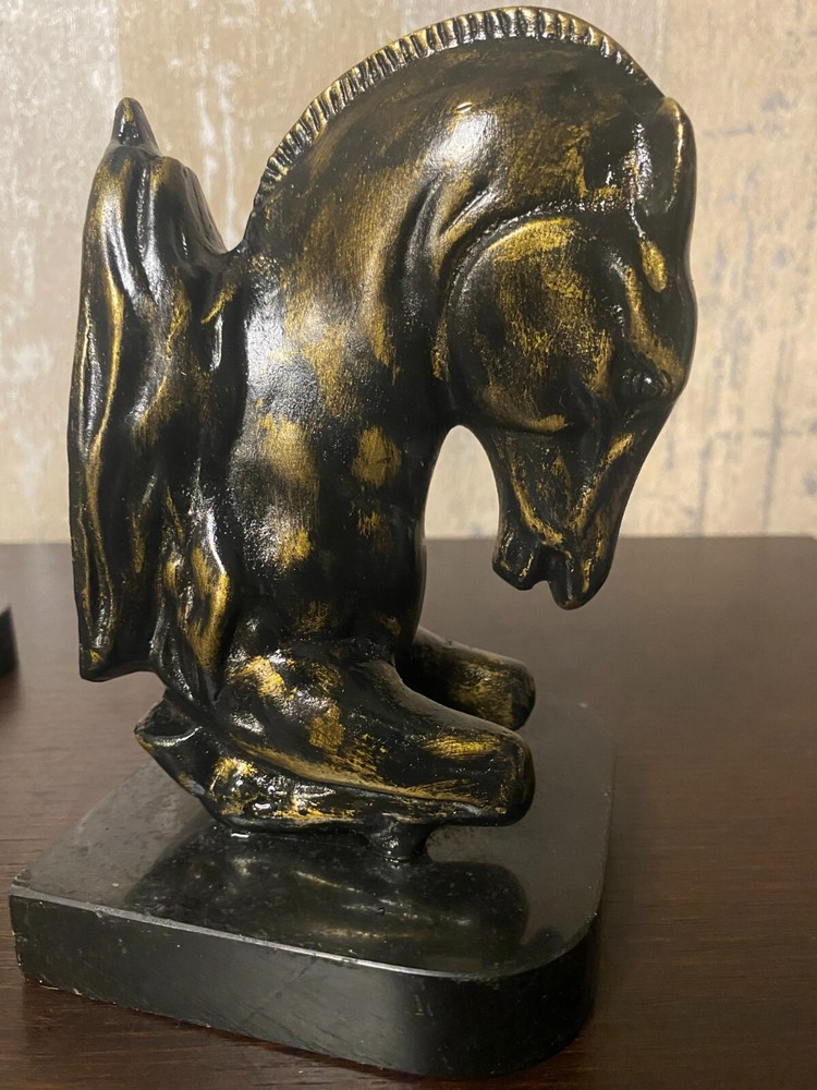 Pair Brass and Marble Horse Bookends