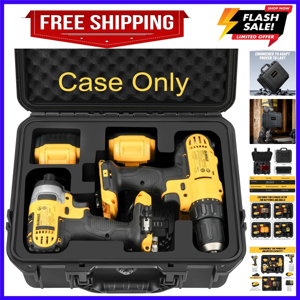 Case for Cordless Drill/Impact Driver Set - Waterproof Hard Tool Box for Dewa...