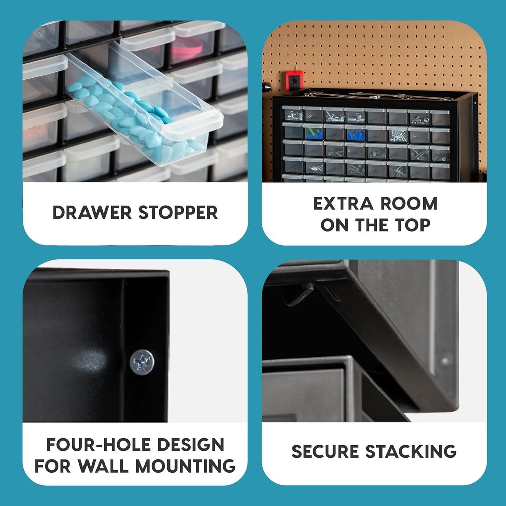 IRIS 64 Drawer Black Plastic Hardware Organizer Cabinet - Stackable Tool Storage