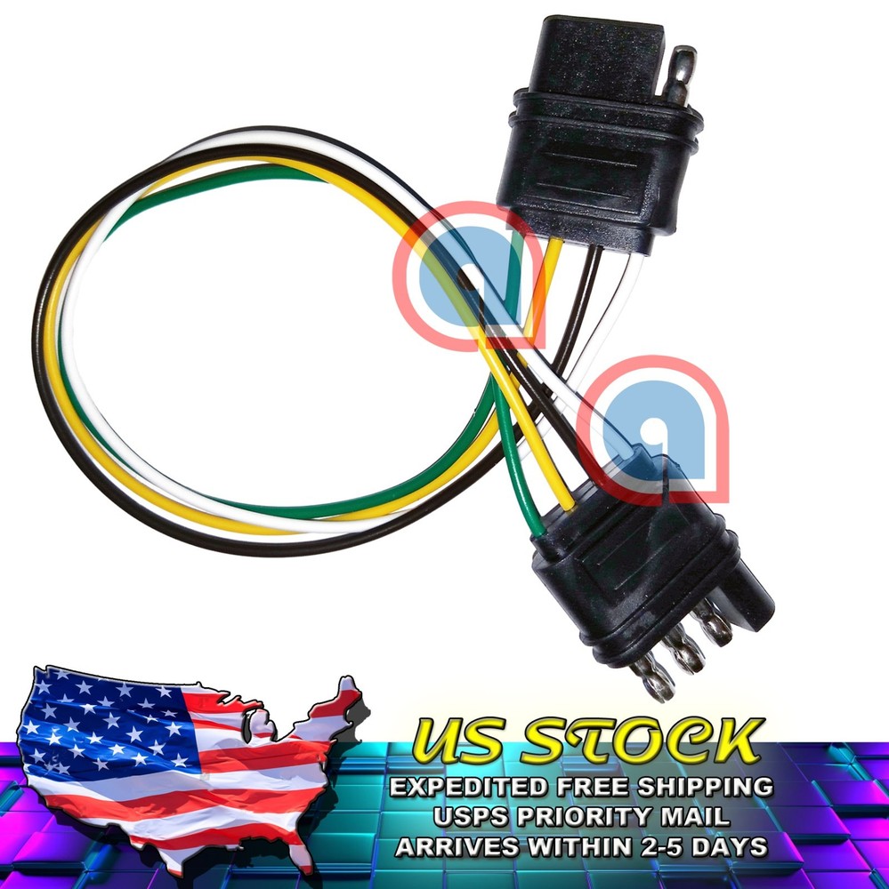 4-Way, Flat extension cord 4 Pin 1' / 12" Trailer Light Harness for Car Boat RV