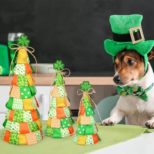 3 PCS St Patricks Day Table Decorations Shamrock Cone Tree Centerpiece Decor