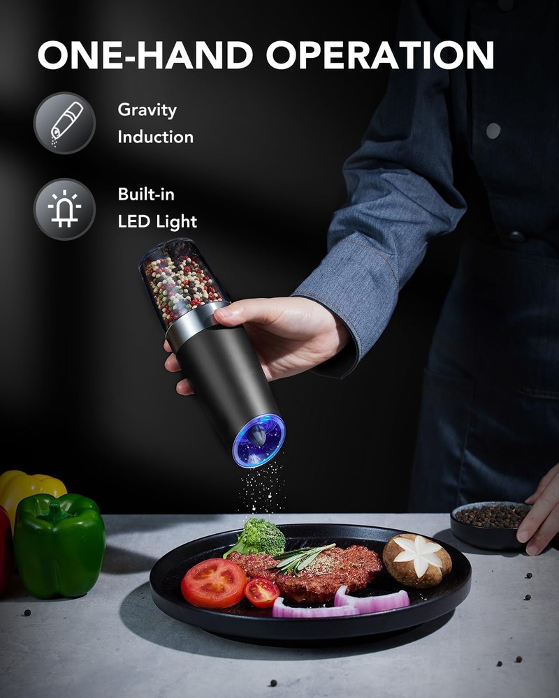 Gravity Electric Salt and Pepper Grinder Set, Automatic Pepper Grinder Shakers M