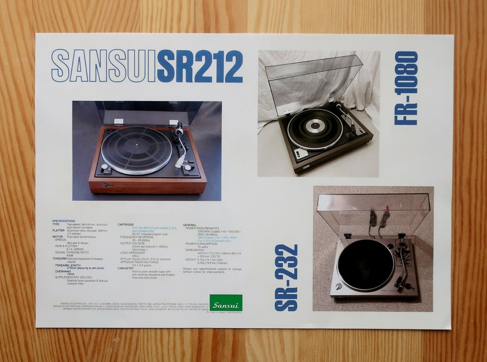 Sansui SR-212 / SR-232 / FR-1080 Custom Designed Tonearm Alignment Protractor