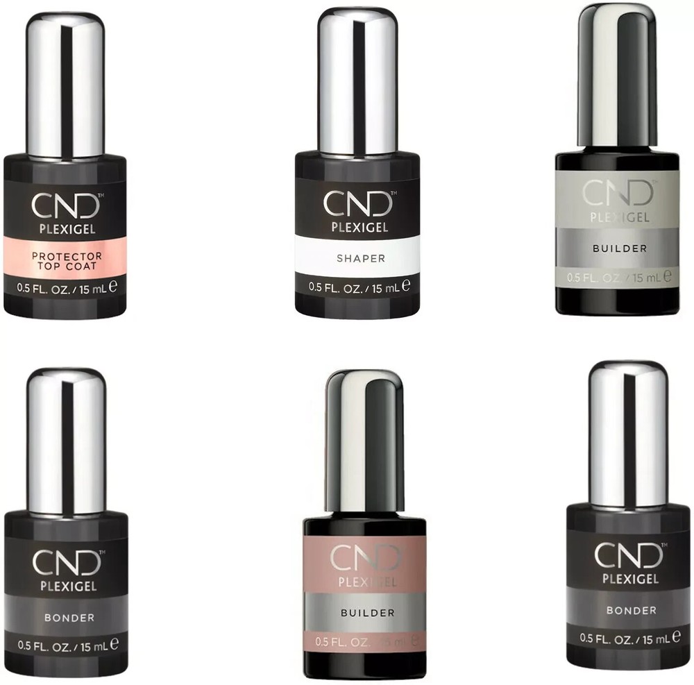CND PLEXIGEL Bonder, Builder, Protector Top Coat, Shaper, Gel Builder. 0.5 Oz.