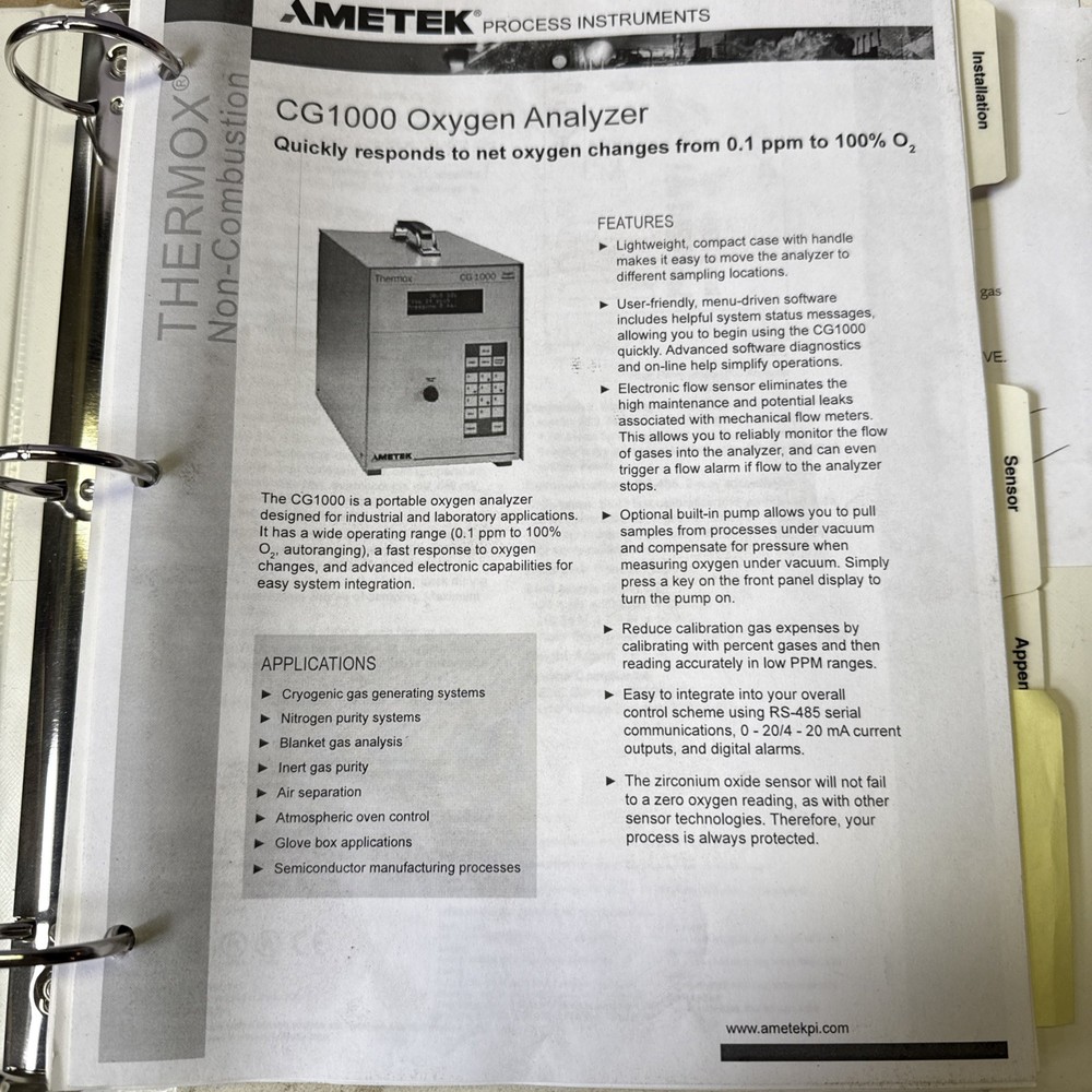 2 AMETEK Process Instruments Thermox CG-1000 Oxygen Analyzer Working