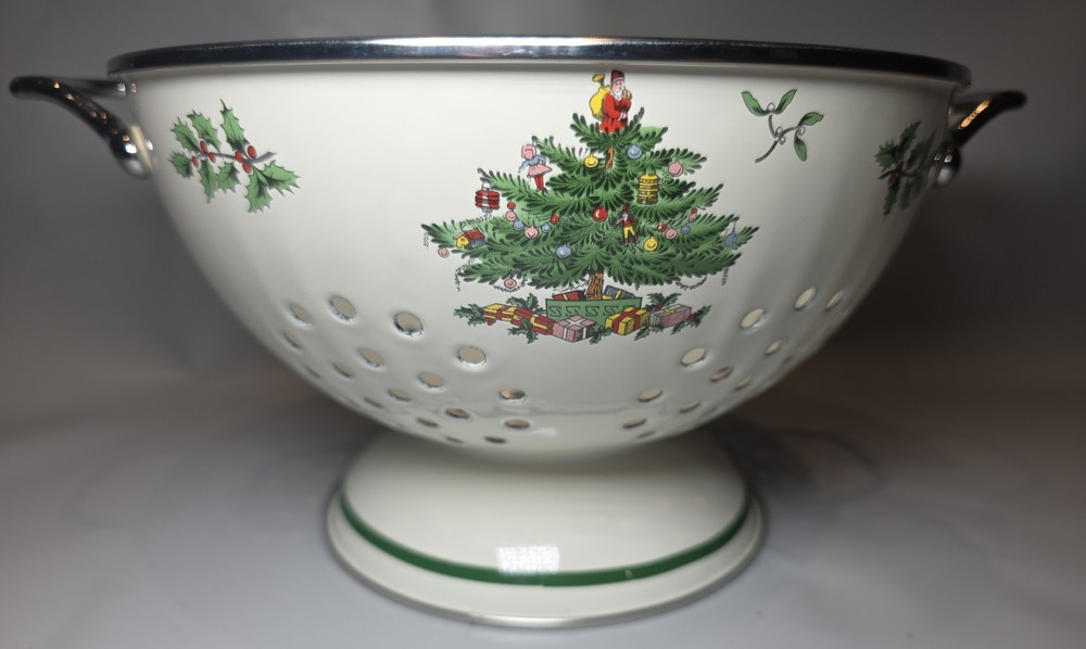 Spode Christmas Tree 3 Quart Metal Colander Enamel Strainer 9 In Diameter