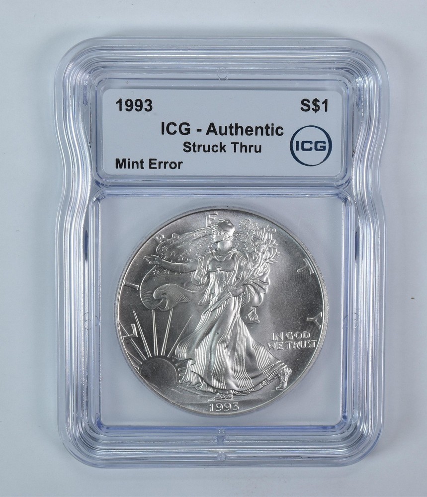 1993 American Silver Eagle Mint Error Struck Thru Authentic ICG