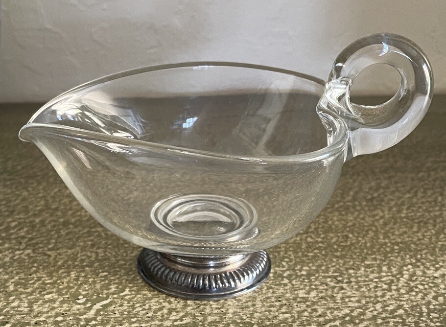 Sterling Silver Bottom Collar Glass Triangular Scoop Sauce Boat