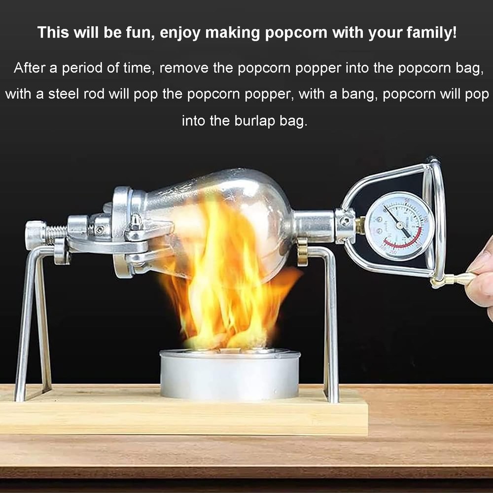 Hand Popcorn Maker Machine Cannon 304 260ml, Silver