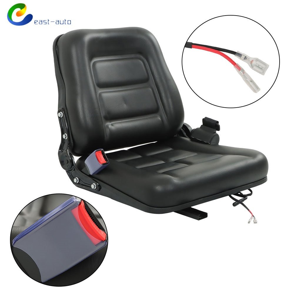 Fold Down Tractor Seat Adjustable Back & Seatbelt Universal Forklift Seat