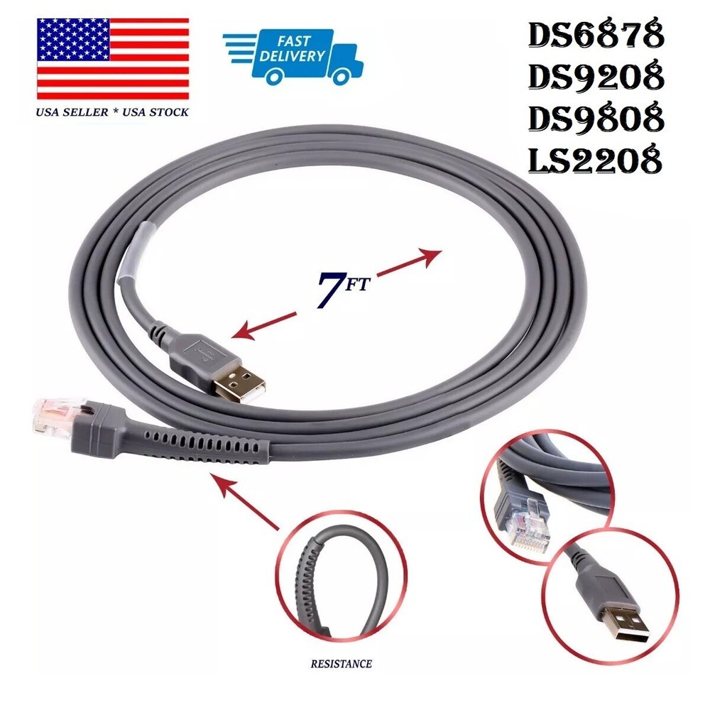 ✅ USB cable for Symbol Motorola Barcode Scanner 7FT 2M ✅ Fast Shipping