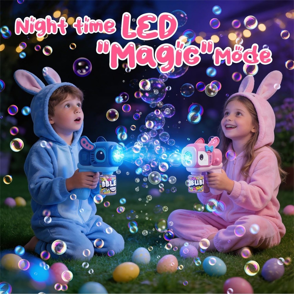 2 Pack Bunny Bubble Machine Gun for Toddlers,Fast Bubble Blast 10,000+ BPM, L...