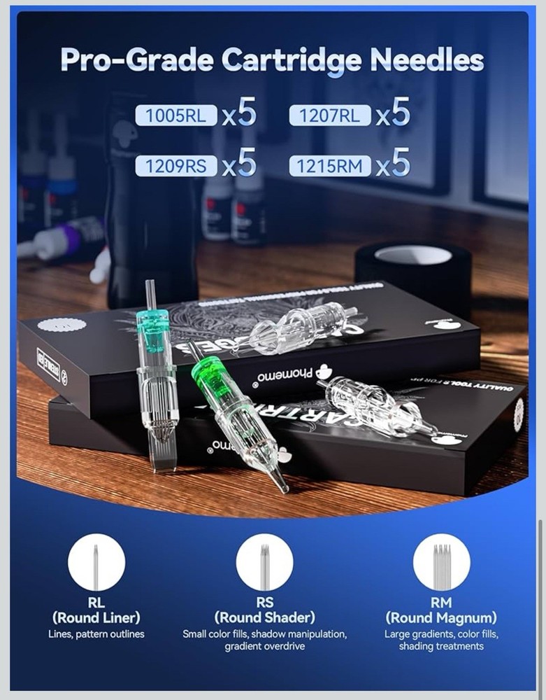 NEW Phomemo Rotary Tattoo Machine Pen Starter Kit Bundle PMU (Black)