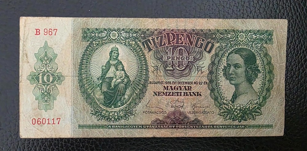 1936 Hungary 10 Pengo Note