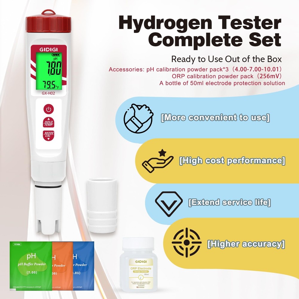 Hydrogen Water Tester, ORP Meter for Drinking Water, Digital pH Meter, Electr...