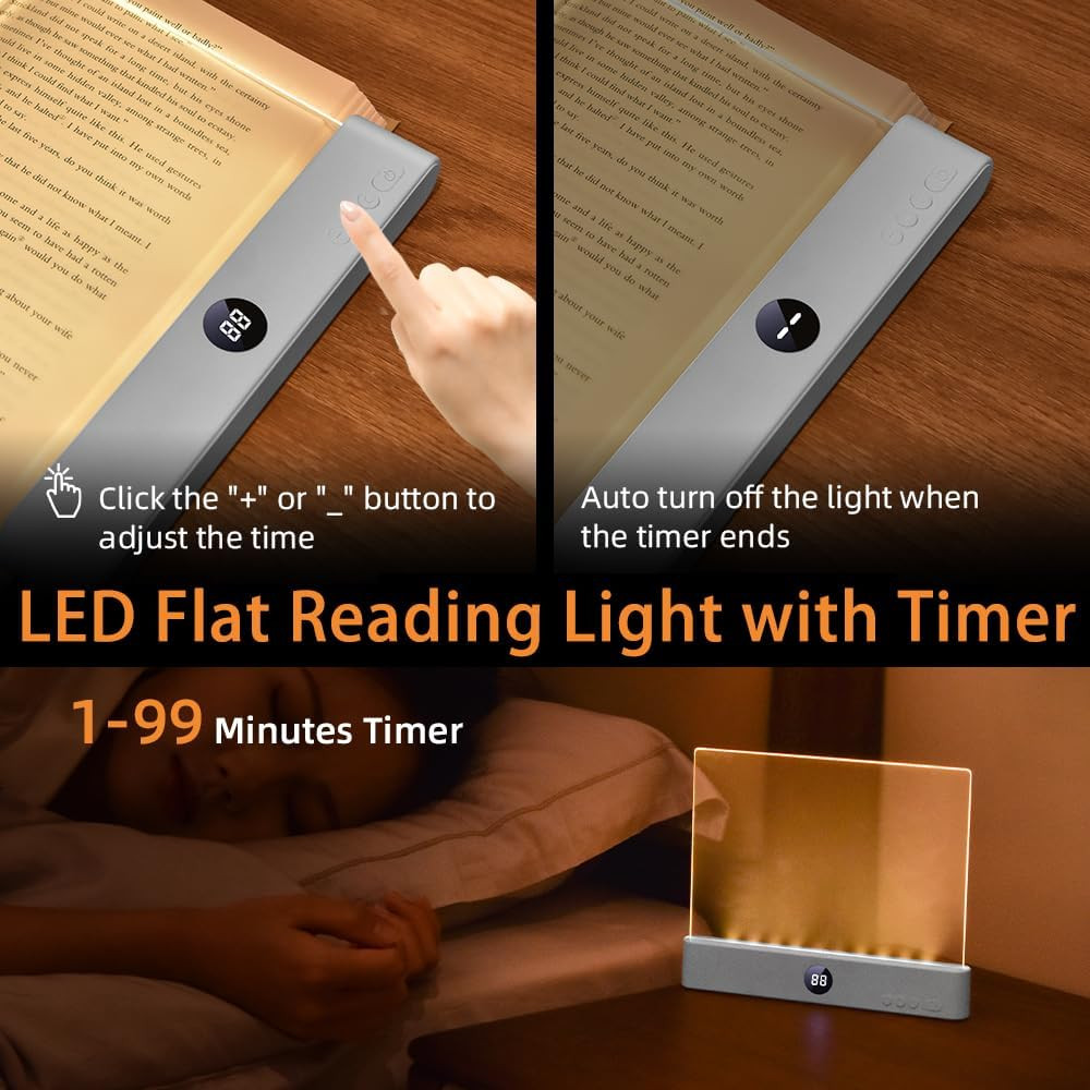 Rechargeable LED Book Light with Dimmable Colors and Timer for Readers