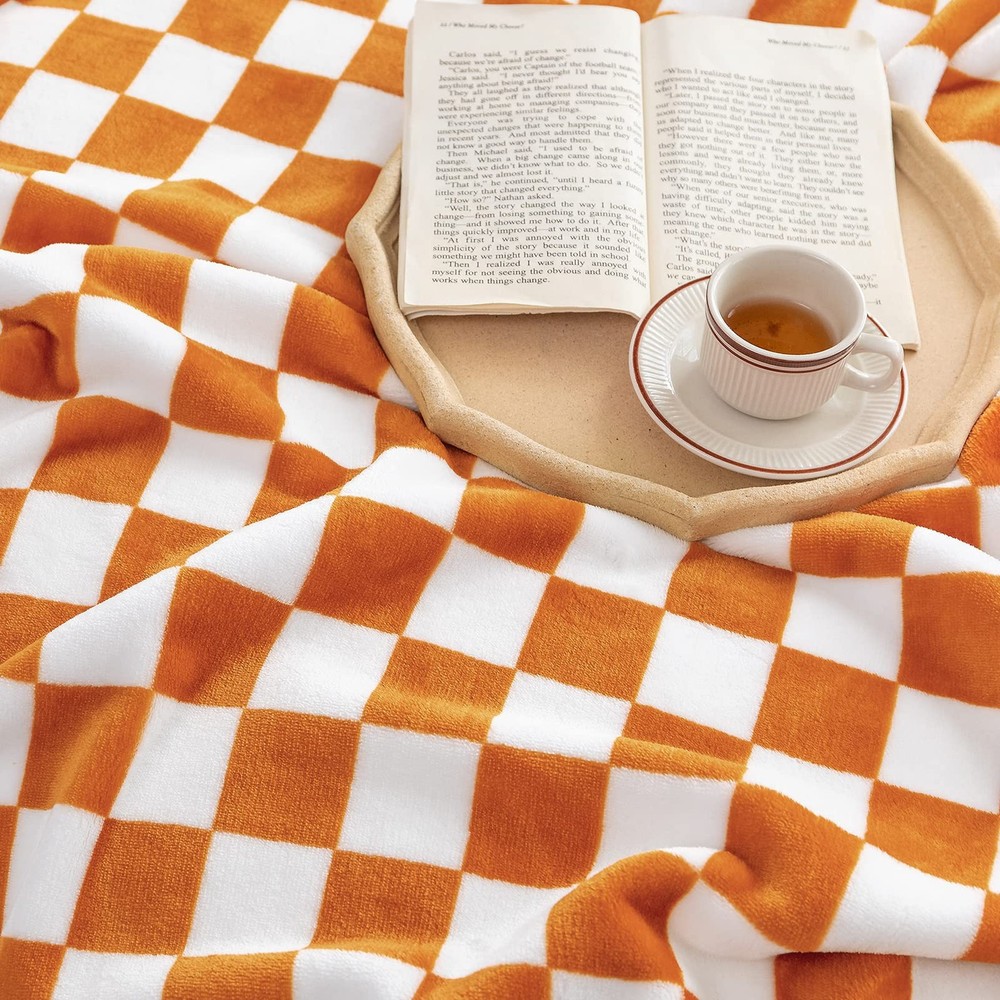 LOMAO Throw Blankets Flannel Blanket with Checkerboard Grid Pattern Soft Thro...