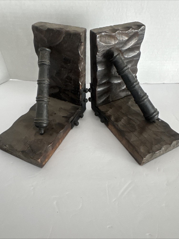 Wood Cannon Bookends Rustic Library Decor