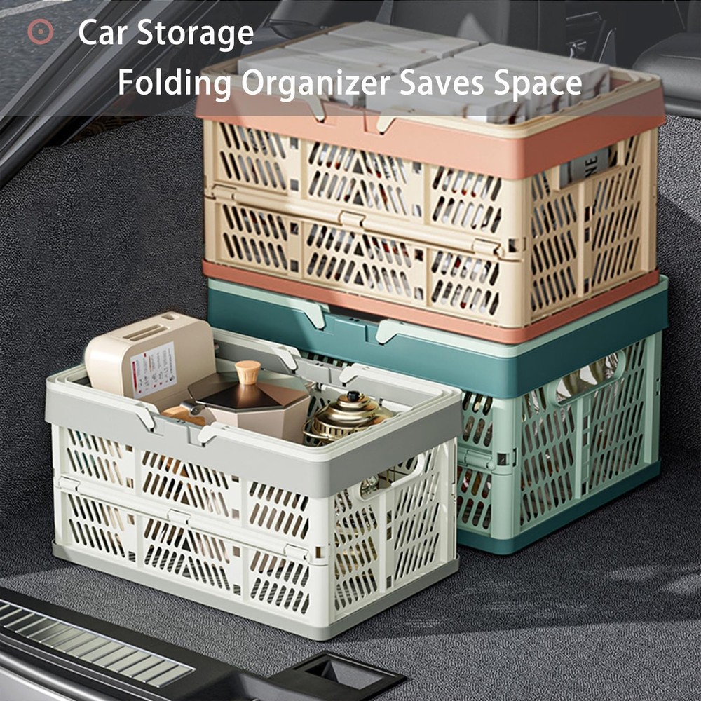Collapsible Plastic Storage Crate - 20L Folding Organizer Basket Portable Sta...