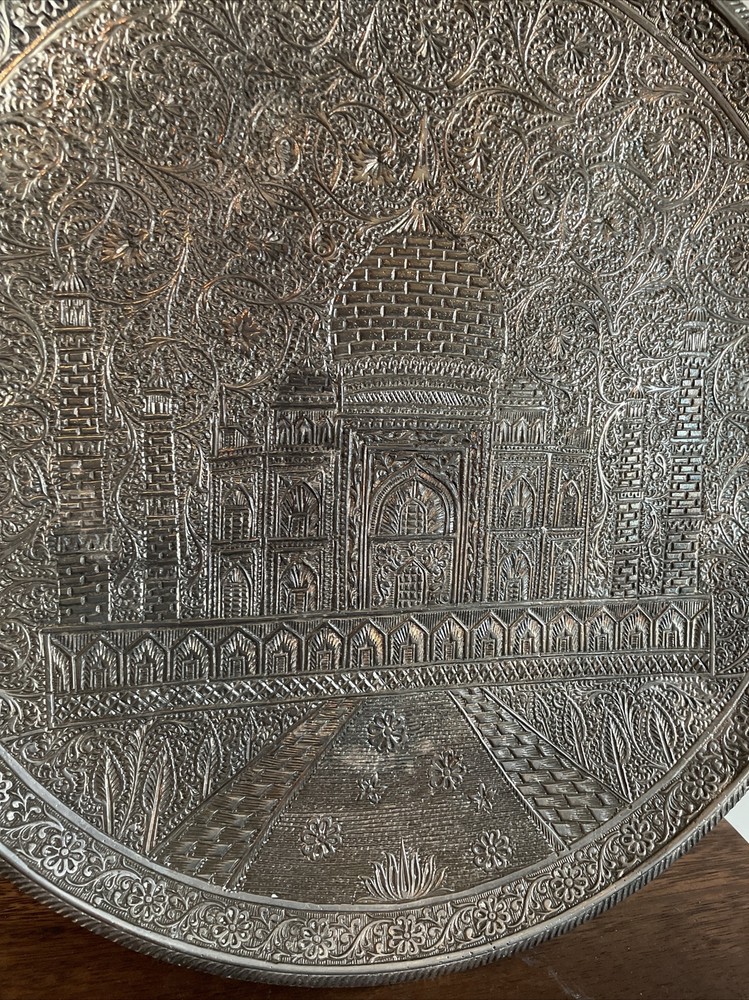 Silver Engraved Taj Mahal Wall Plate