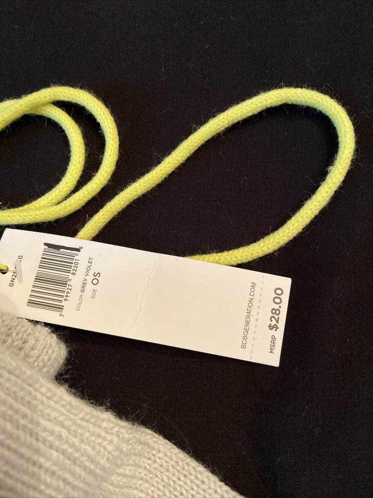 New BCBGeneration Mittens OS Gray Chartreuse Pom Pom String Acrylic