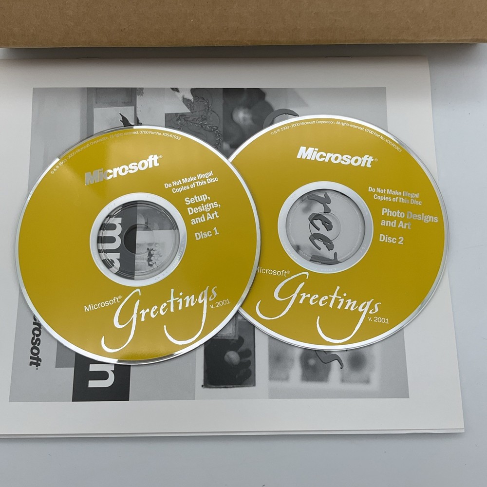Microsoft Greetings v. 2001 Software, 2 Disc Set In Big Box