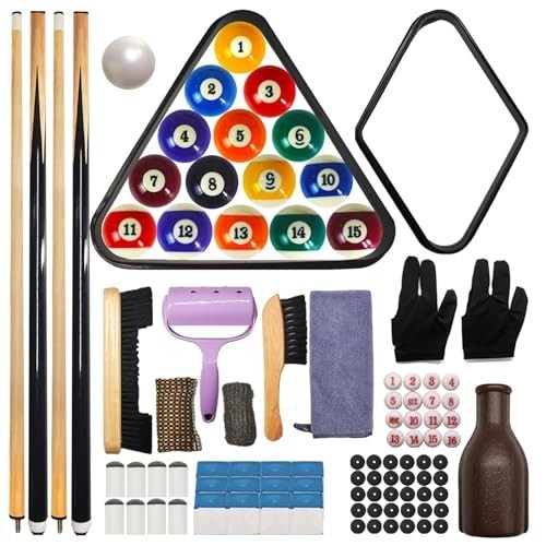 95pcs Pool Table Accessories Set - Balls, Cue, Chalk, Rack, Brush & Cleaner Tool