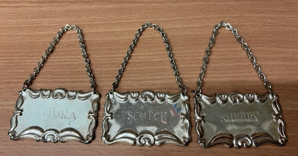 Metal Decanter Tags Vodka Scotch Sherry