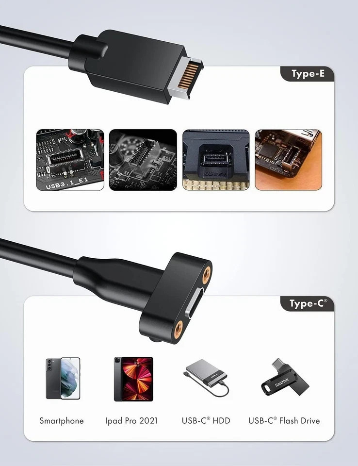 GRAUGEAR 20Gbps USB 3.2 Gen 2x2 USB-C Front Panel Type-C Adapter, Silver