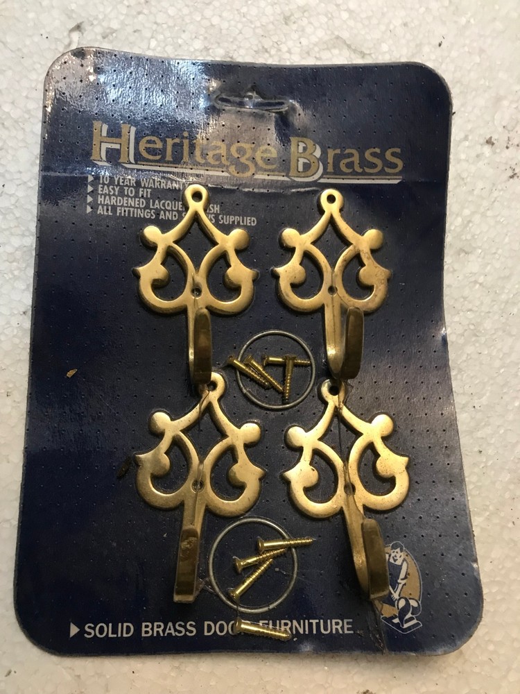 Brass  Curtain tie back hooks, set 4