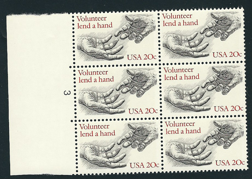 Scott #2039... 20 Cent...Hands...Plate Block of 6