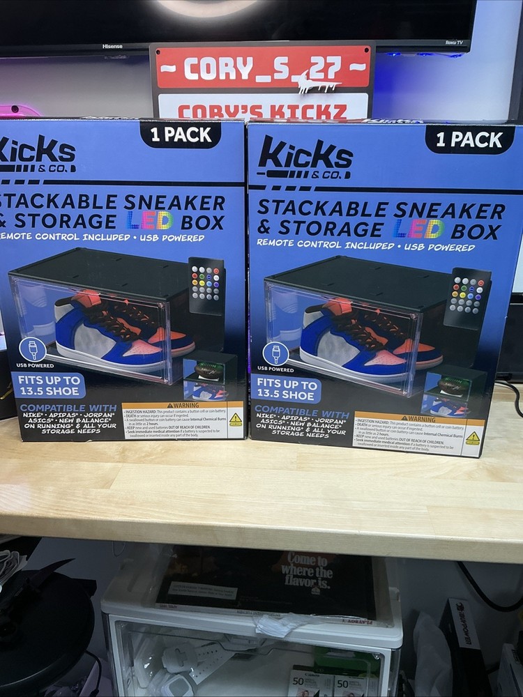 Two Kicks & Co. Stackable Sneaker RGB Led Display Case Magnetic, Link Multiple