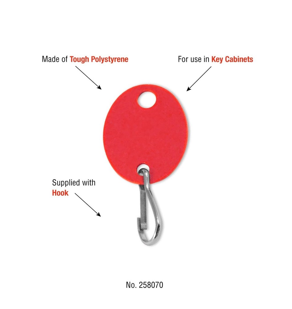 20 PCS Red Oval Key Tag With Hook 258070 Key Identification Tags Plastic