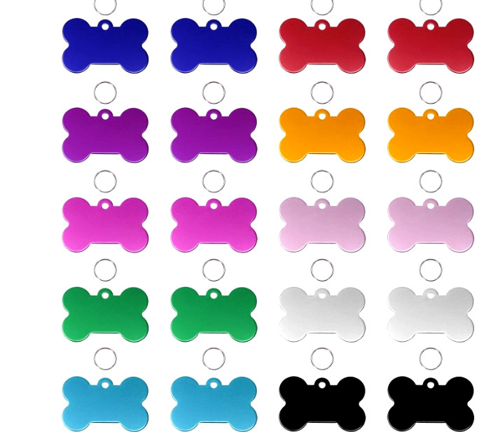 Multicolor Aluminum Pet ID Tags - 50 Durable, Double-Sided Bone Tags