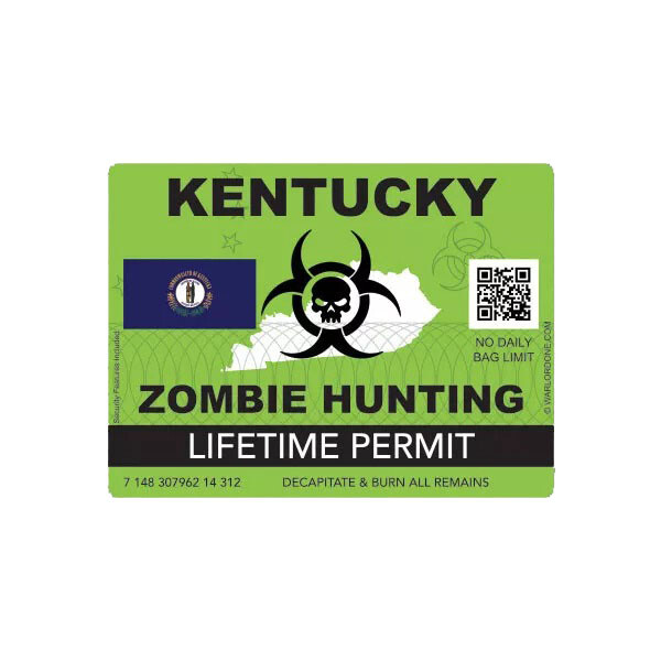 Zombie Kentucky State Hunting Permit Sticker Decal