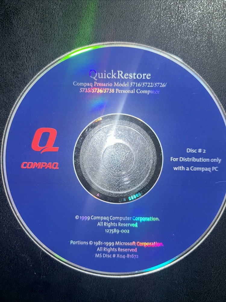 Compaq Presario Quick Restore Disc #1 & 2 (1999) PC Computer CD-ROM