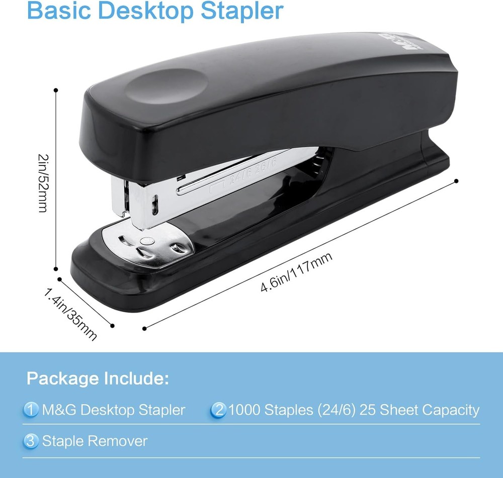 M&G Desktop Stapler with 25 Sheet Capacity, Two Binding Modes, Basic Stapler Set