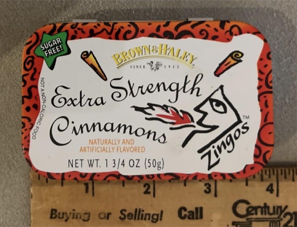 Brown Haley Tin Cinnamons Zingos empty