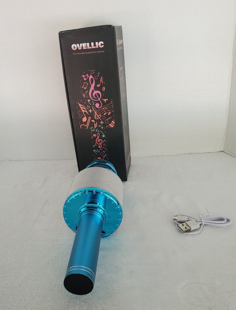 Blue Karaoke Microphone Wireless And Bluetooth With LED Lightning