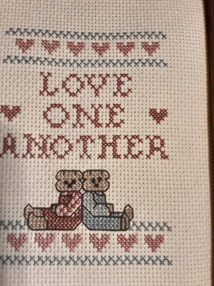 Framed finished Cross Stitch Love One Another