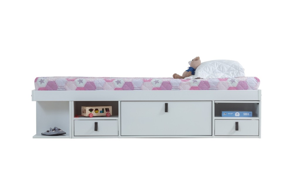Memomad Bali Bed - Twin Size Storage Platform Bed Frame with Drawers (White)