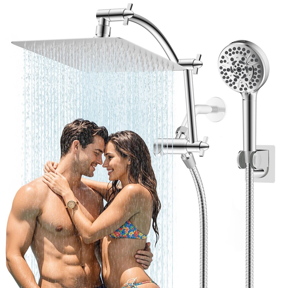 10" Rainfall Shower Head Combos with Handheld Spray Adjustable Height Chrome