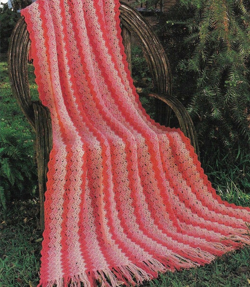 CORAL STRIPE AFGHAN HOME DECOR DIGEST SIZE CROCHET PATTERN INSTRUCTIONS